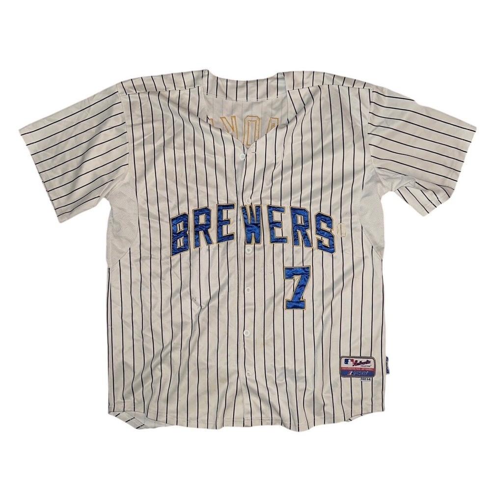 Majestic Milwaukee Brewers Norihiro Aoki #7 Authentic Jersey Pinstripe Size 54